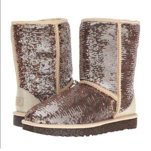 UGG Classic Short Boots Gold Sequins Sz 6